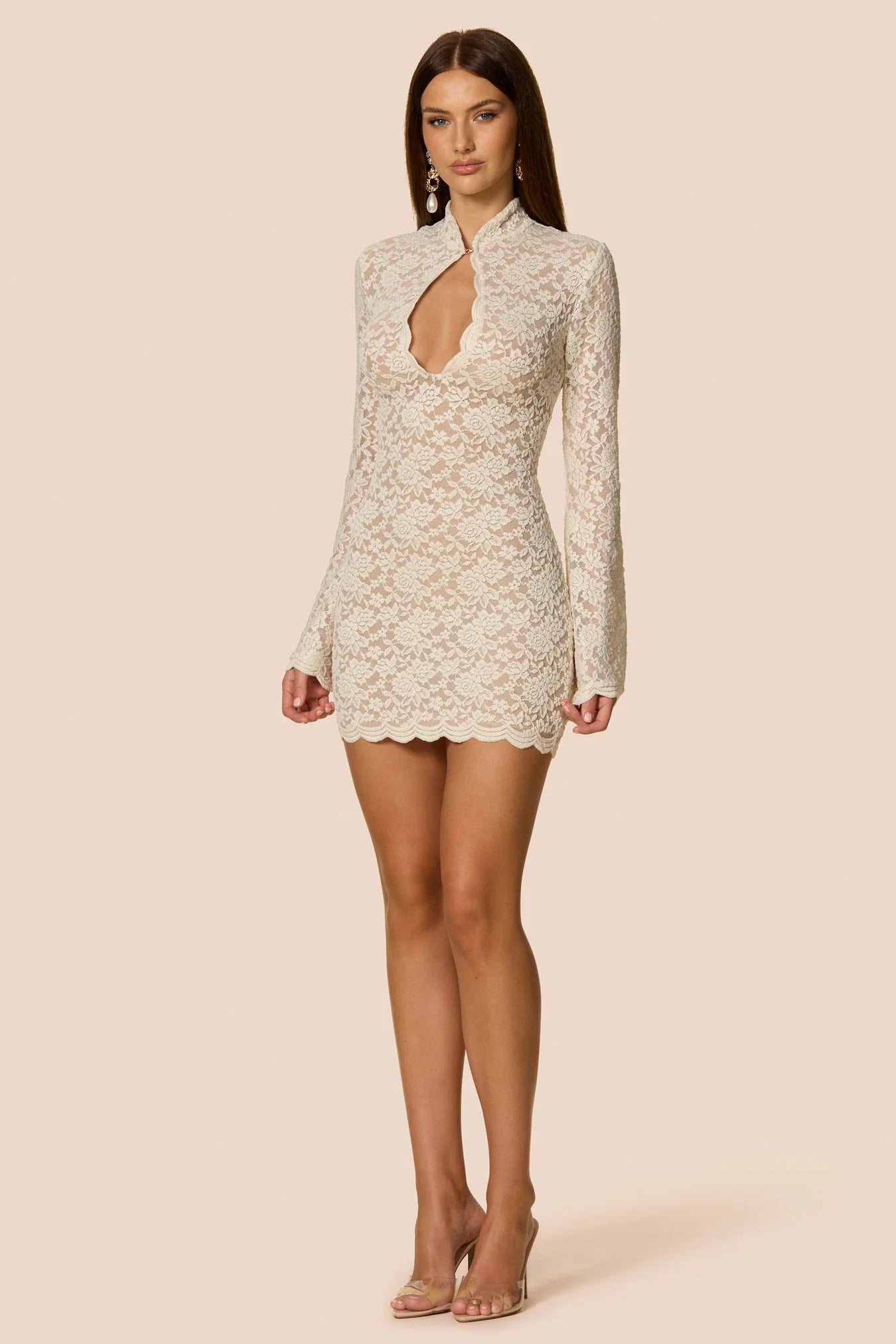 knee length dresses for ladies Nookie Mystique Long Sleeve Mini - Ivory