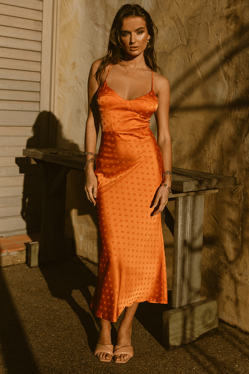 Nadia Slip Dress - Orange Spot - JAUS