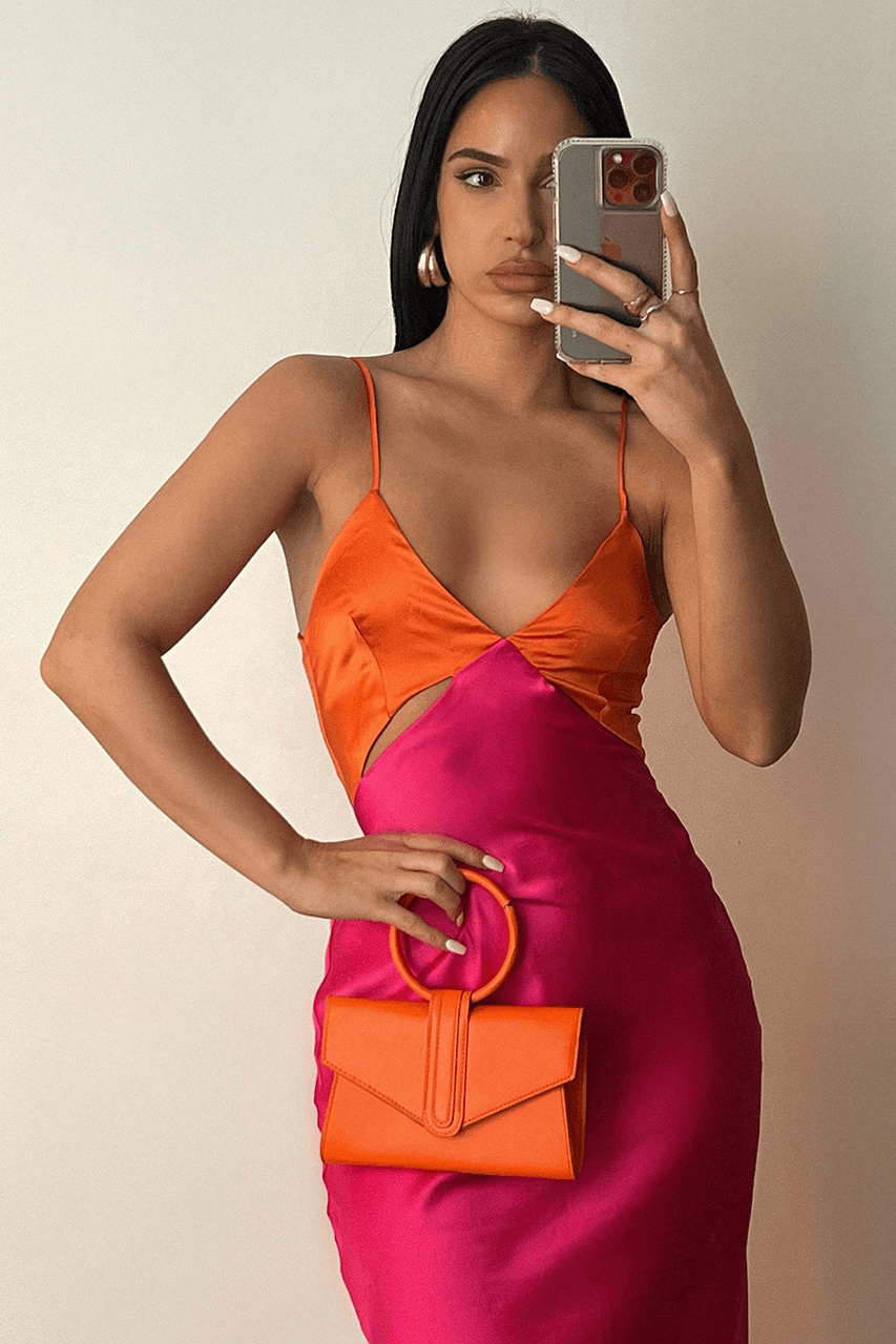 Nicole Slip Dress - Orange/Fuchsia - JAUS