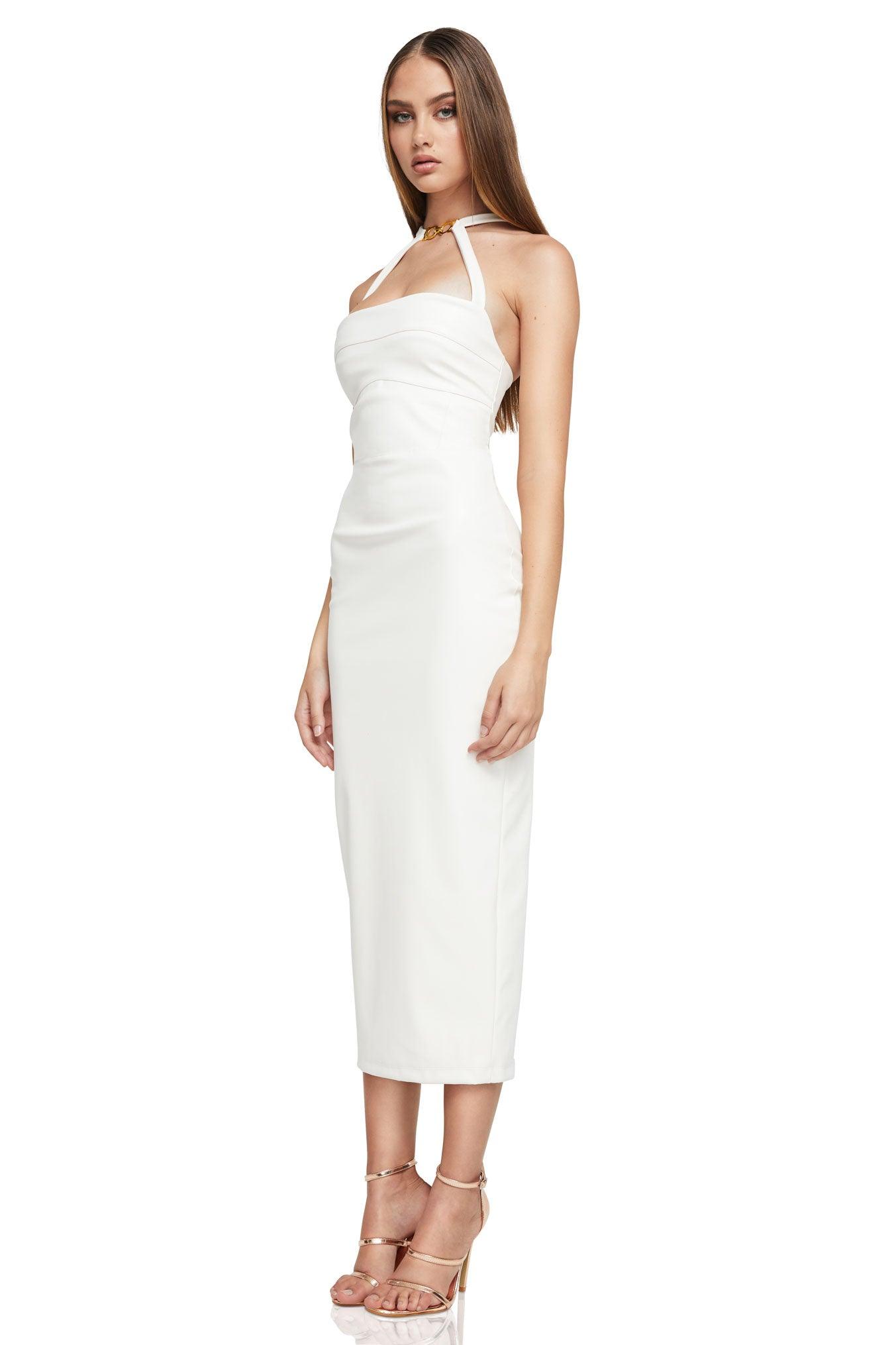 knee length dresses for ladies Embellished Bandeau Cowl Neck Maxi Dress in Ivory - 8