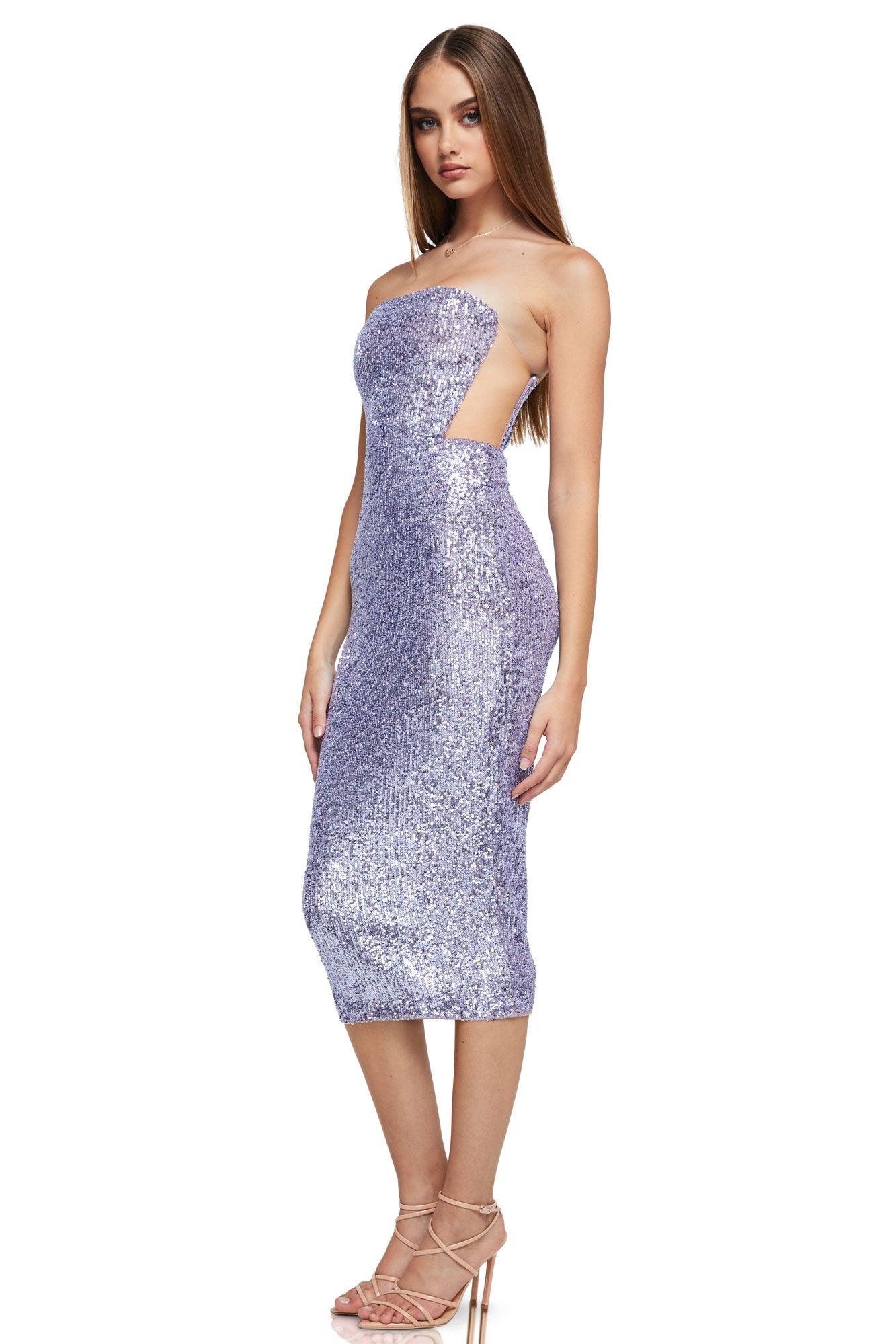 nookie purple sequin dress Sensation Plunge Gown