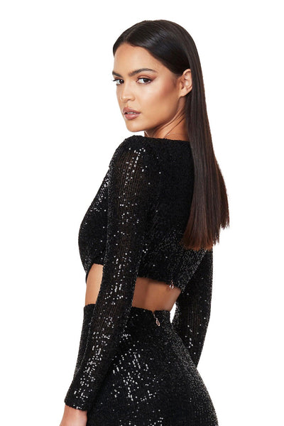 Nookie Pandora Long Sleeve Crop - Black - JAUS