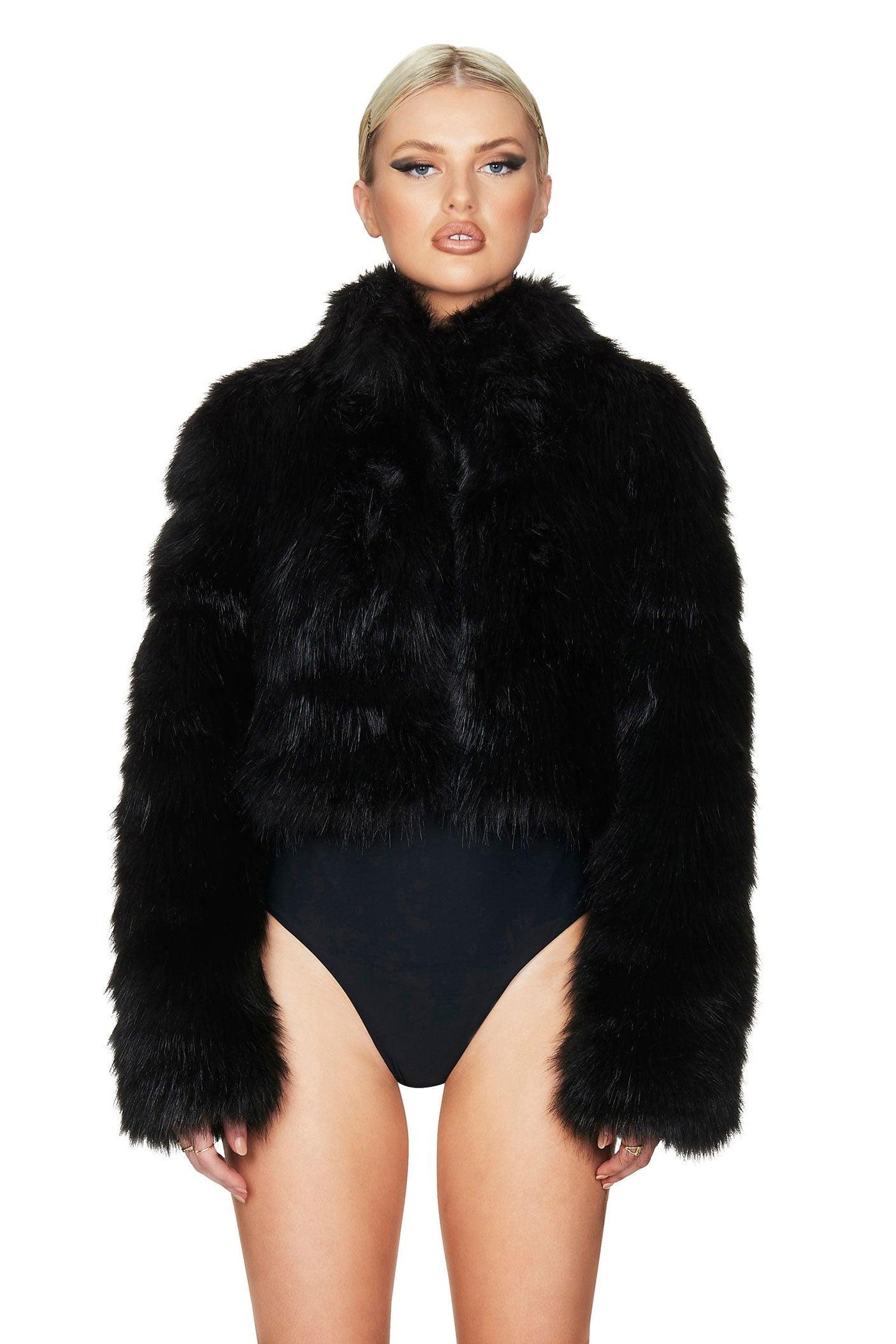 Nookie Tatiana Faux Fur Crop Jacket - Black - JAUS