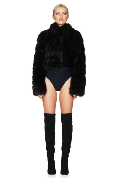 Nookie Tatiana Faux Fur Crop Jacket - Black - JAUS