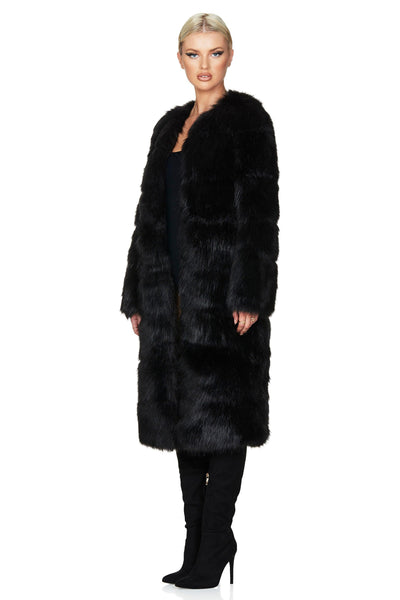 Nookie Tatiana Faux Fur Long Jacket - Black - JAUS