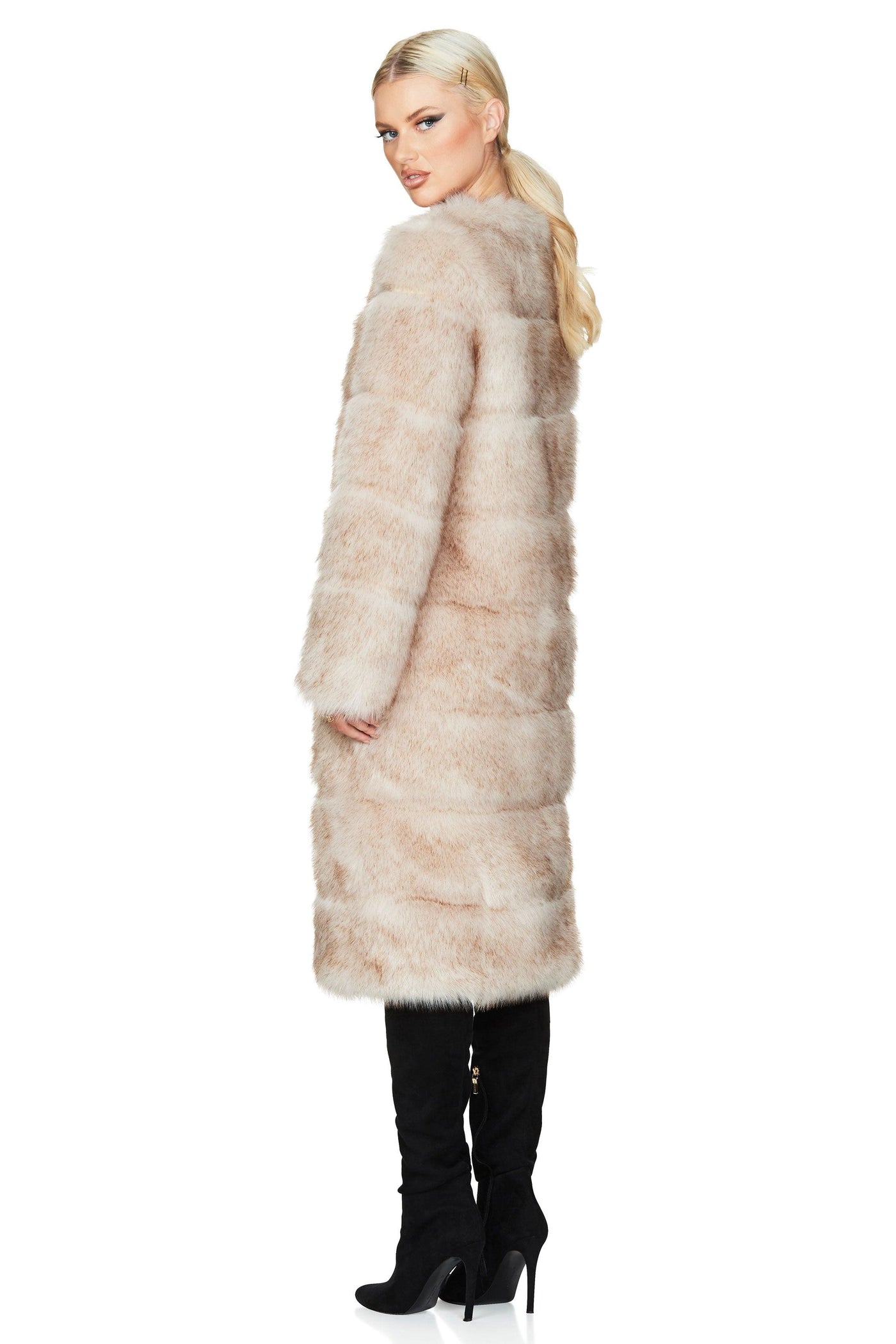 Nookie Tatiana Faux Fur Long Jacket - Cream - JAUS
