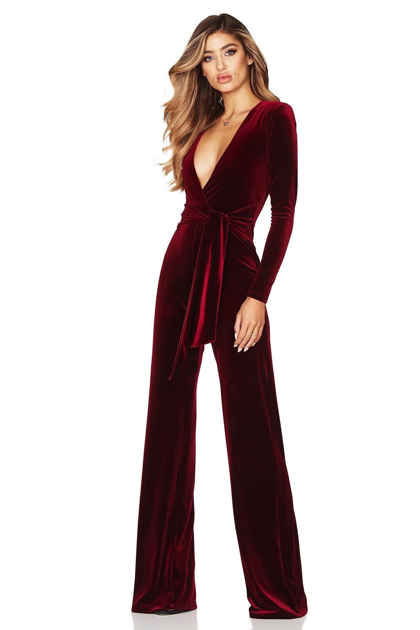 Nookie Vamp Velvet Jumpsuit - Wine (PREORDER) - SHOPJAUS - JAUS