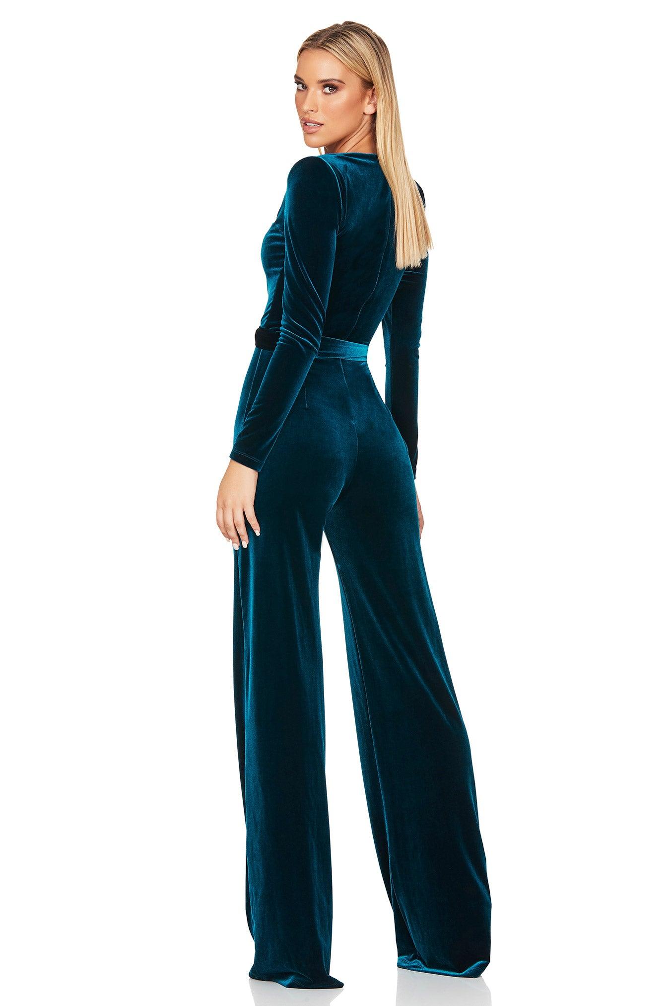 Nookie Vera Velvet Jumpsuit - Teal - JAUS