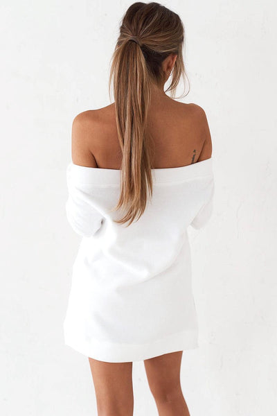 Off The Shoulder Mini Dress - White - JAUS