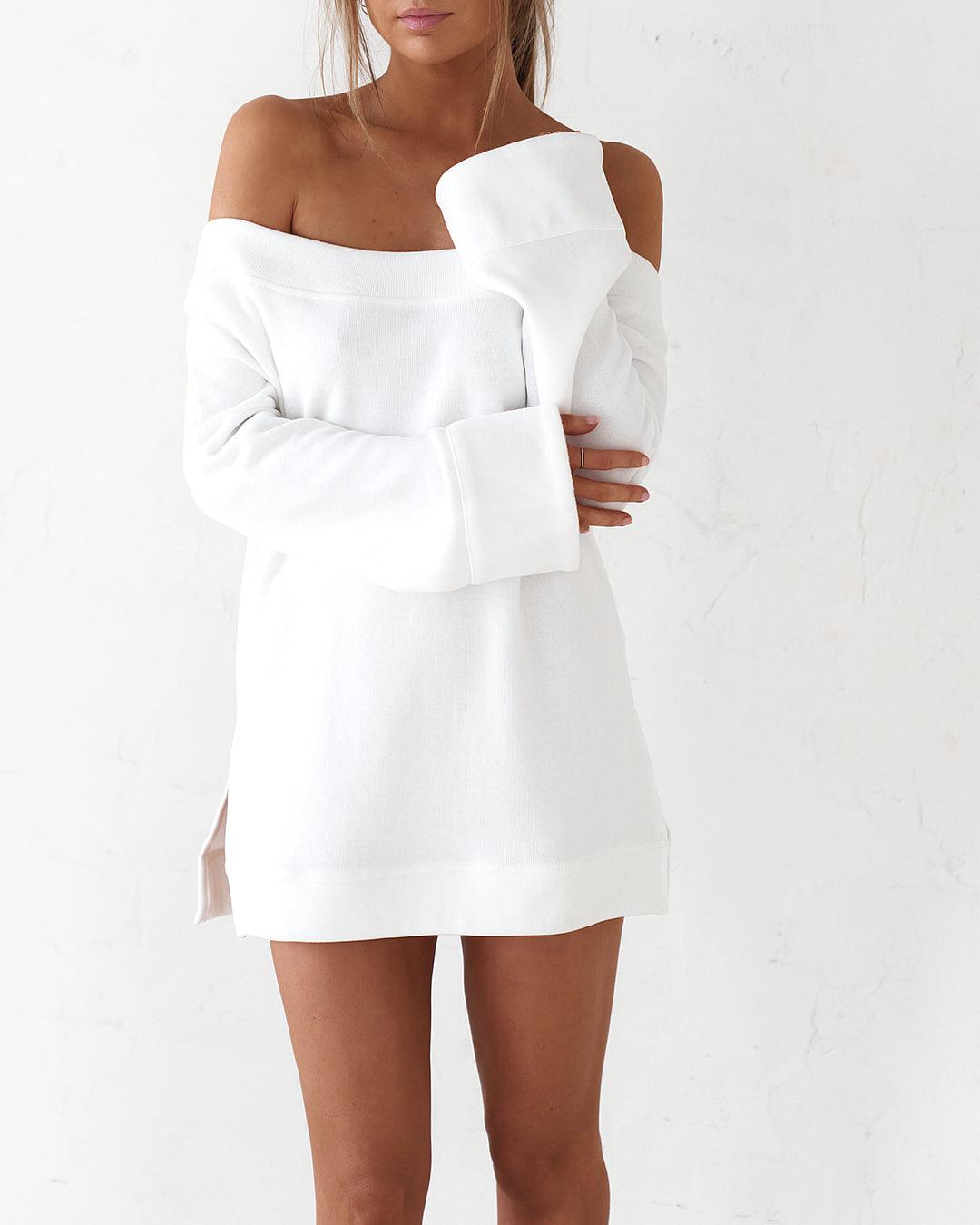 Off The Shoulder Mini Dress - White - JAUS