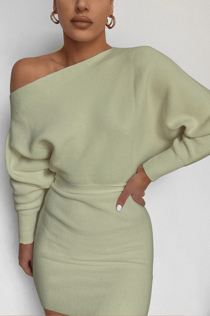 One Shoulder Knit Dress - Sage | JAUS One Shoulder Knit Dress - Sage | JAUS