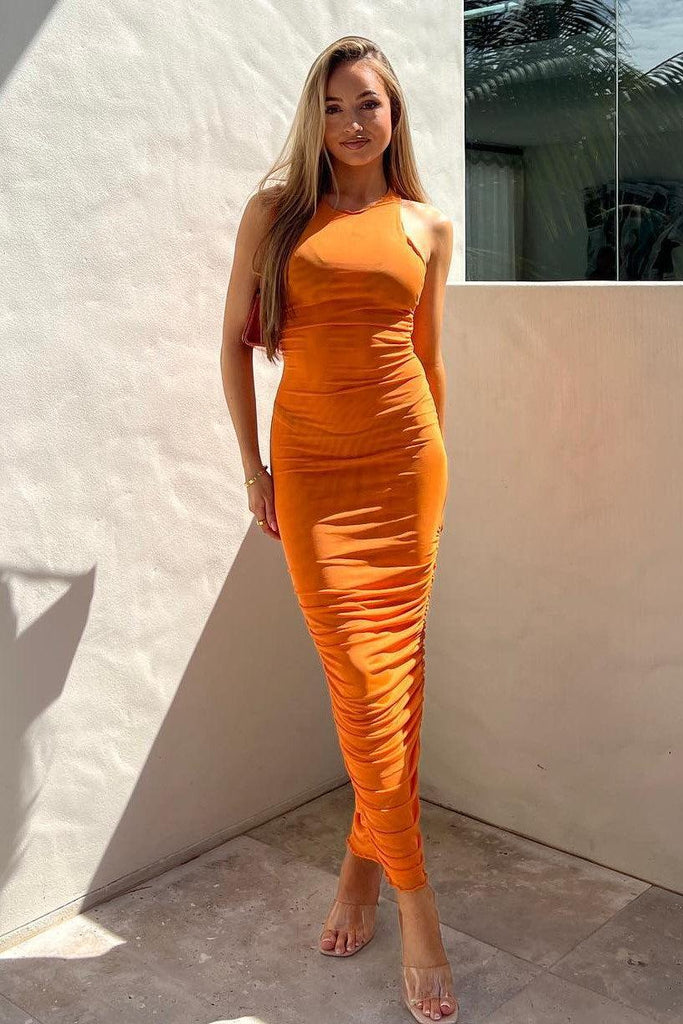 strapless open back dress MONI DRESS – ORANGE CALA