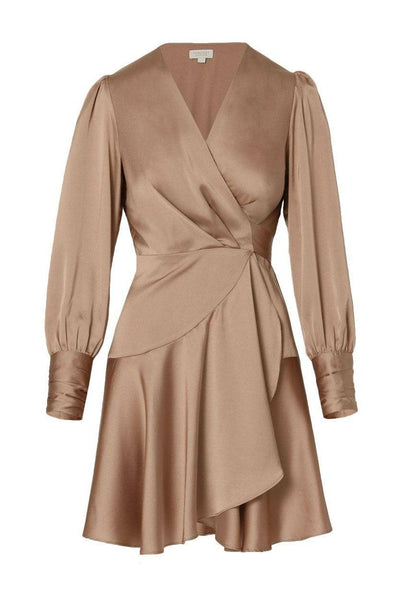 Pena Long Sleeve Wrap Dress - Bronze - JAUS
