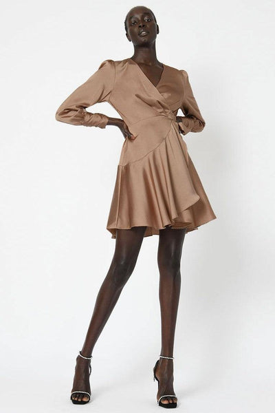 Pena Long Sleeve Wrap Dress - Bronze - JAUS