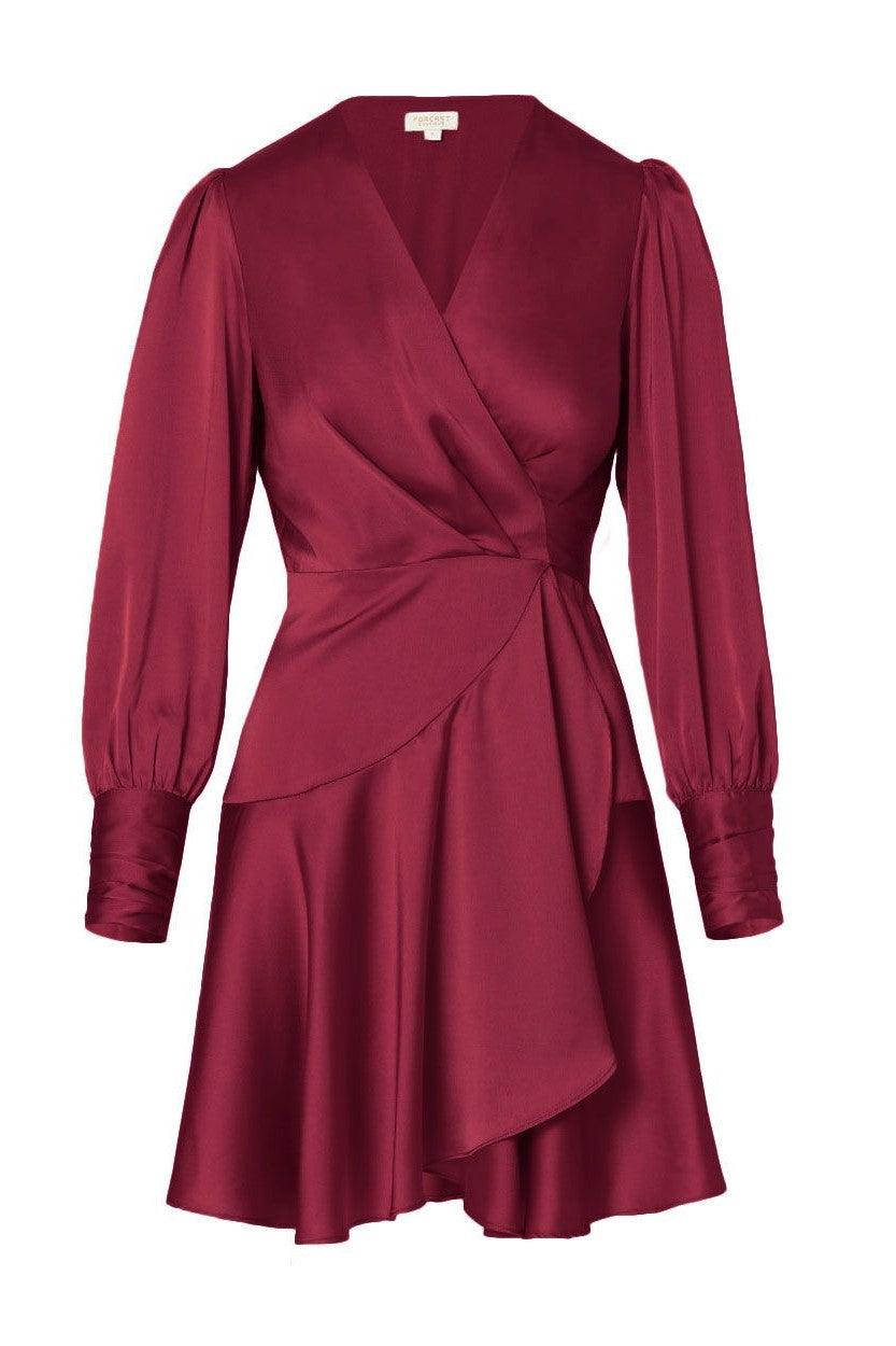 Pena Long Sleeve Wrap Dress - Ruby | JAUS Pena Long Sleeve Wrap Dress - Ruby | JAUS