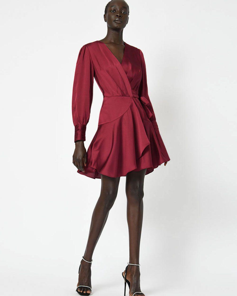 red satin long sleeve wrap dress Silk Wrap Dress Red Burgundy, Bridesmaid Dress, Wedding Dress, Bridesmaid Dress, Long Dress, Maxi Dress, Evening Dress, Party Dress
