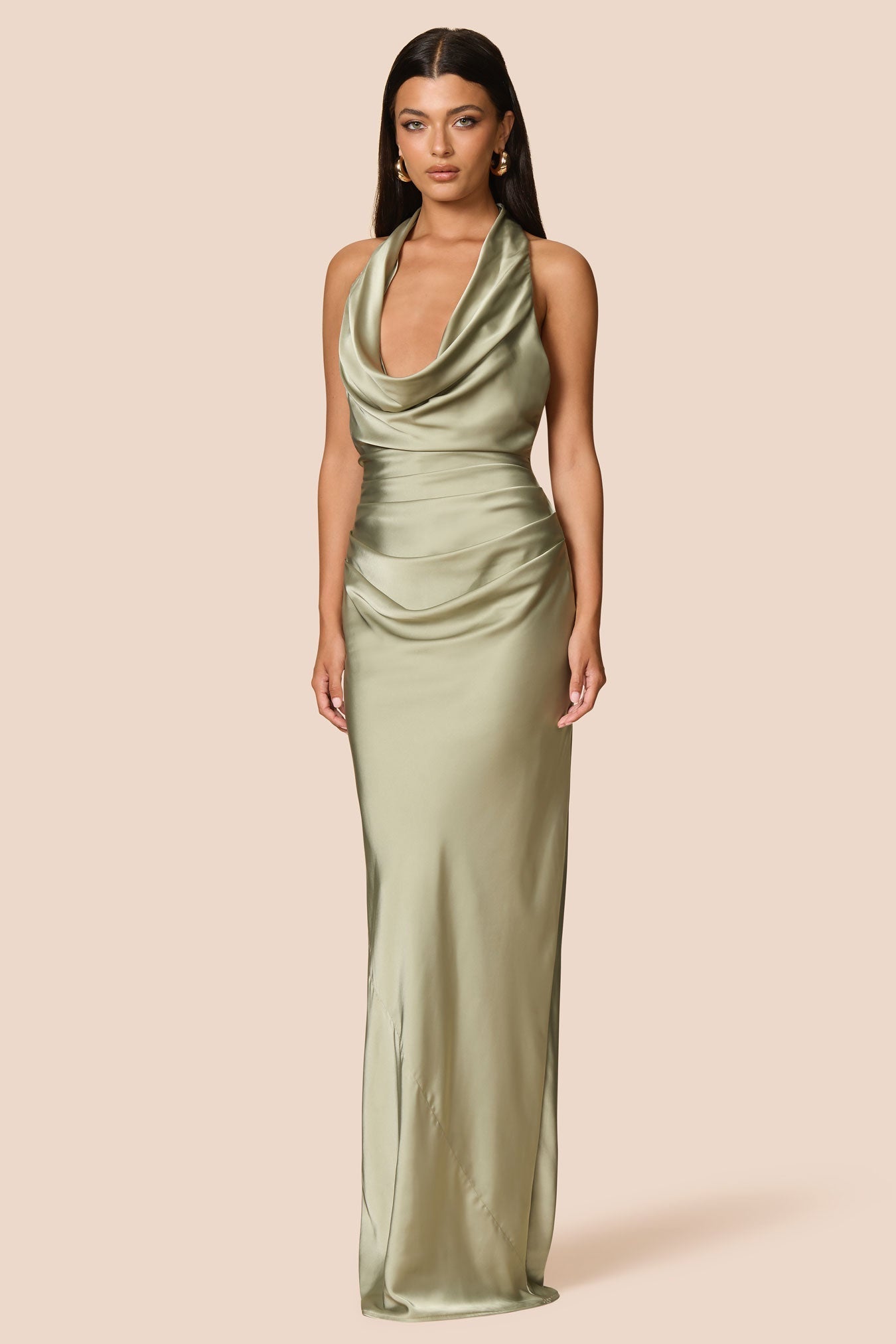 Nookie Penelope Drape Gown - Thyme | JAUS Nookie Penelope Drape Gown - Thyme | JAUS