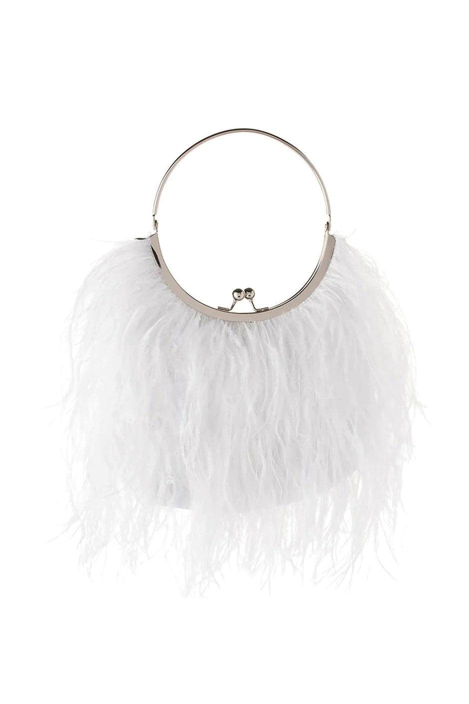 Penny Feathered Framed Bag - White - JAUS