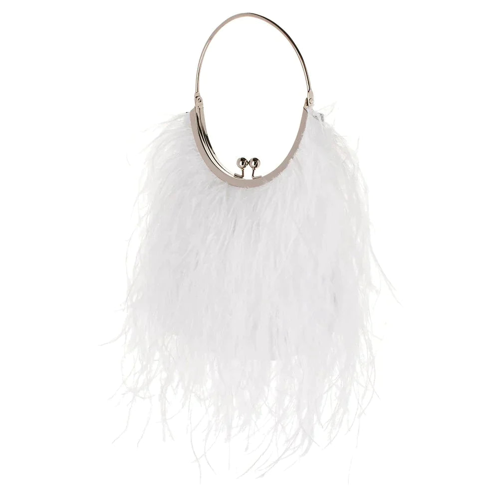 Penny Feathered Framed Bag - White - JAUS