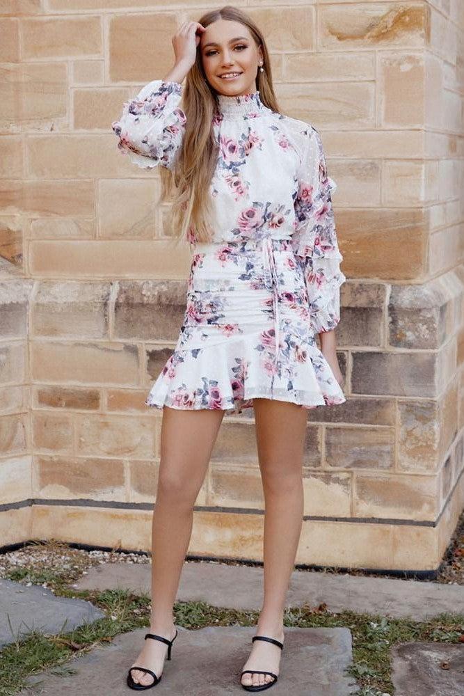 Piper Dress - White Floral - JAUS