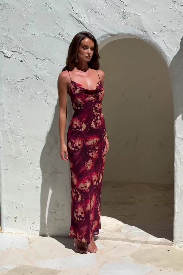 Benito Cowl Maxi Dress - Eliana Red