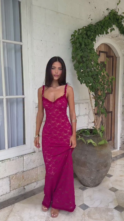 Sarta Lace Maxi Dress - Berry