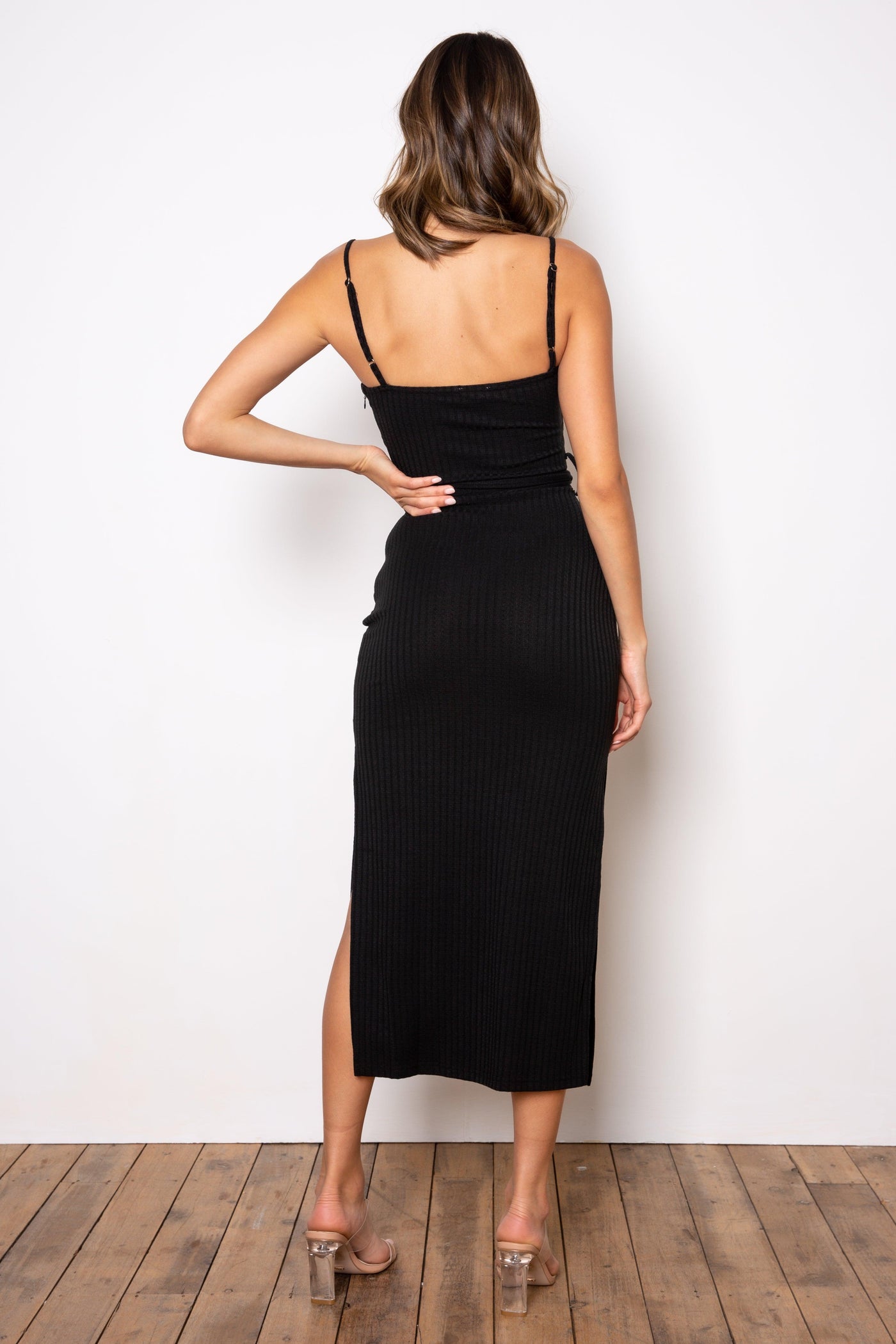 Rib Midi Dress - Black - JAUS