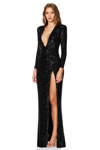 Nookie Sensation Plunge LS Gown - Black - SHOPJAUS - JAUS
