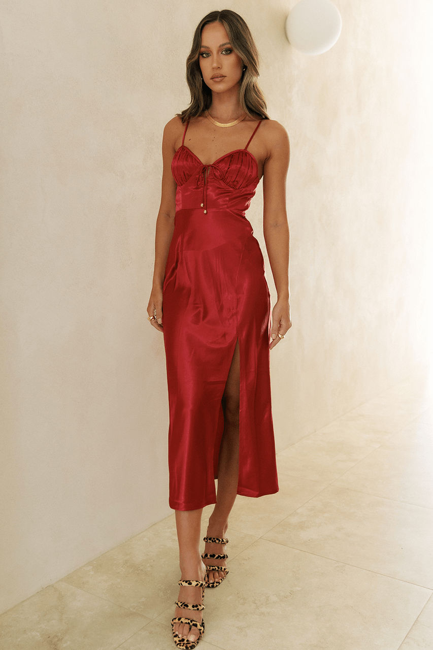 Red midi top slip dress