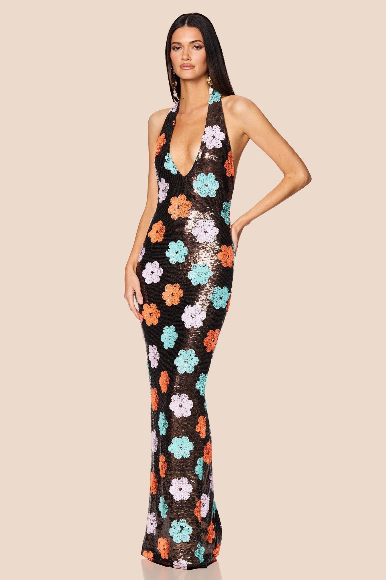 Nookie Sienna Halter Gown - Floral Sequin - SHOPJAUS - JAUS