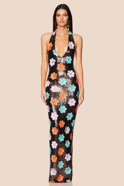 Nookie Sienna Halter Gown - Floral Sequin - SHOPJAUS - JAUS