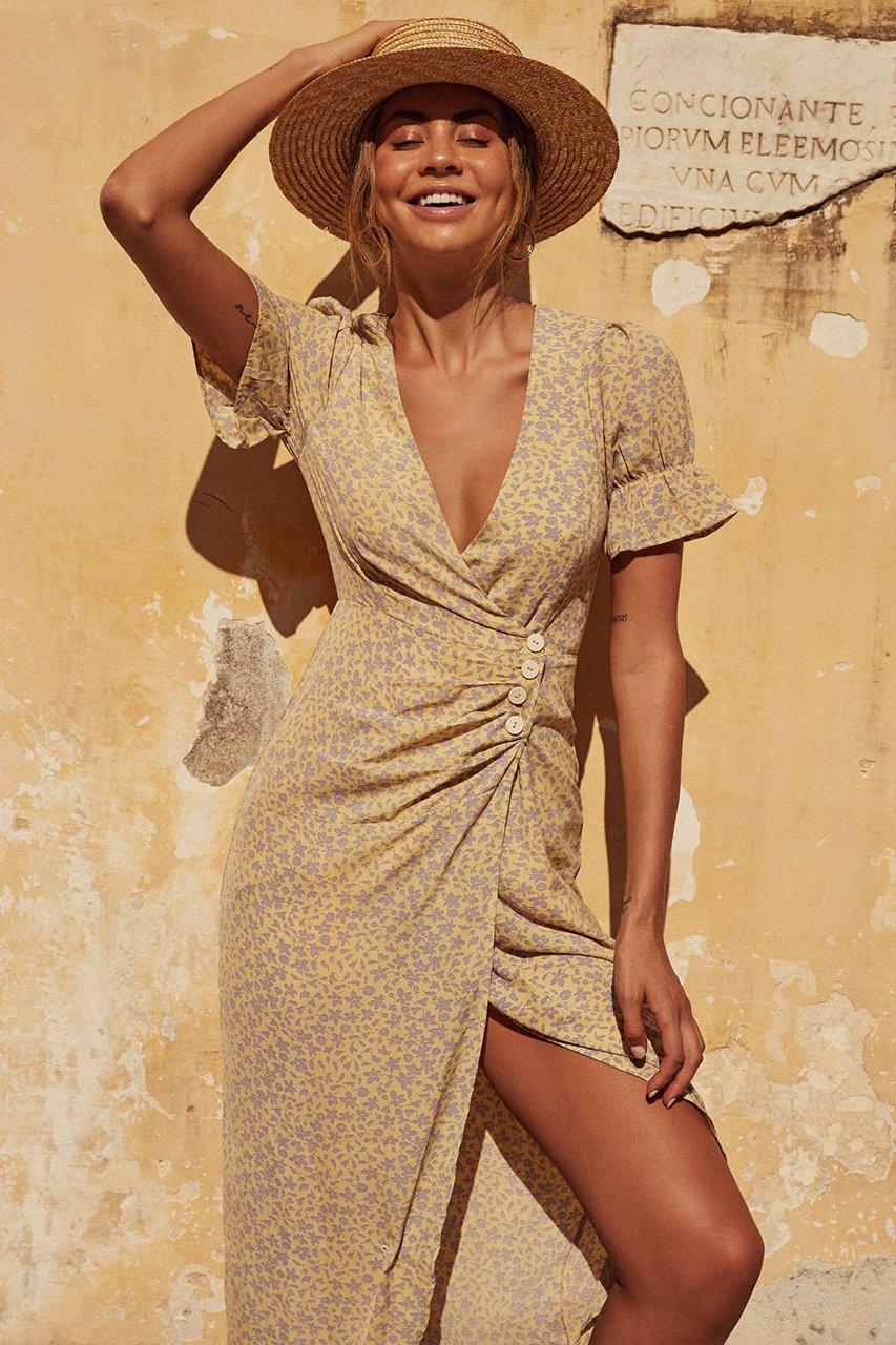 Solana Wrap Dress - Yellow 2/XSMALL / Yellow