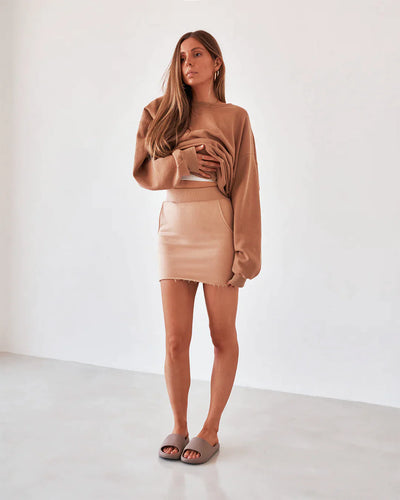 Sweat Mini Skirt - Camel - JAUS
