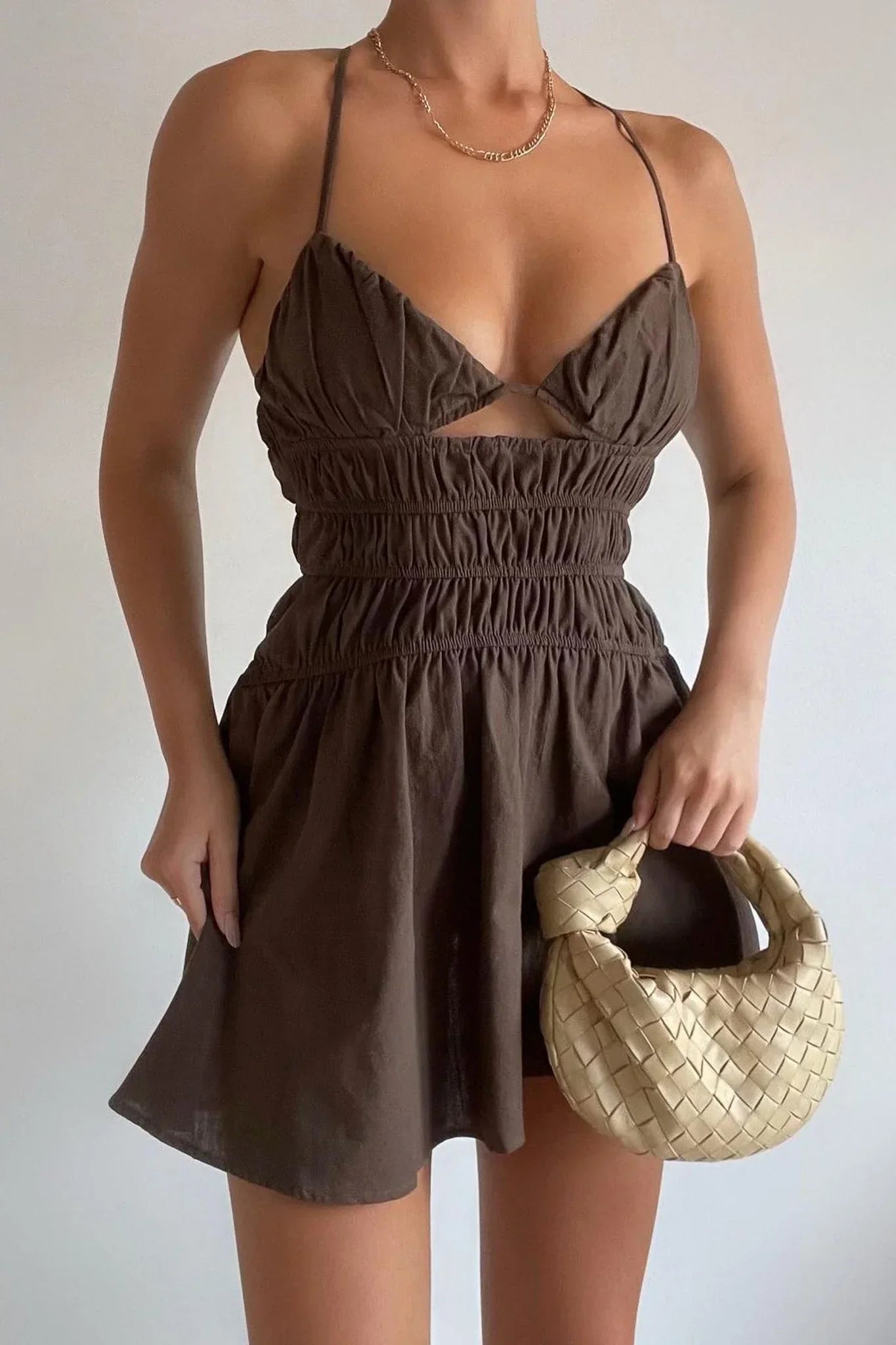 Tahlia Mini Dress - Chocolate - JAUS