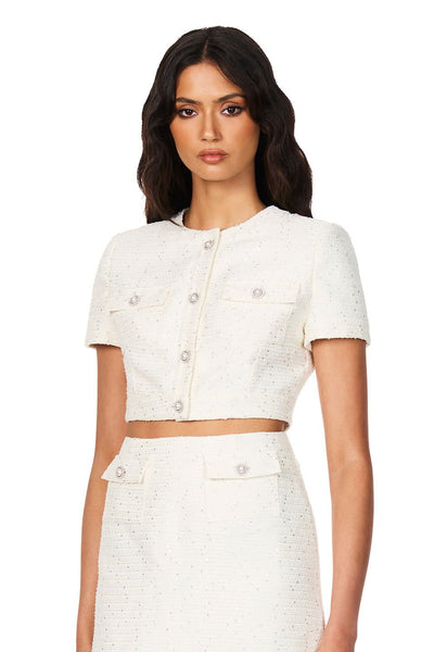 Nookie Tarsha Tweed Crop - White - SHOPJAUS - JAUS