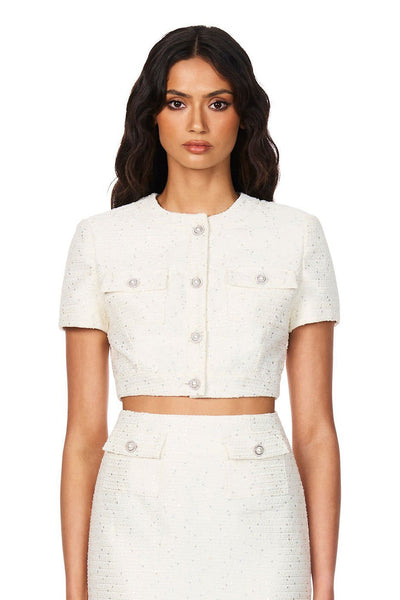 Nookie Tarsha Tweed Crop - White - SHOPJAUS - JAUS