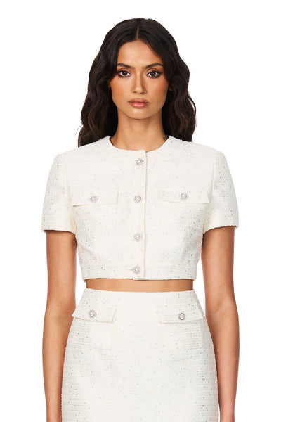 Nookie Tarsha Tweed Crop - White - SHOPJAUS - JAUS