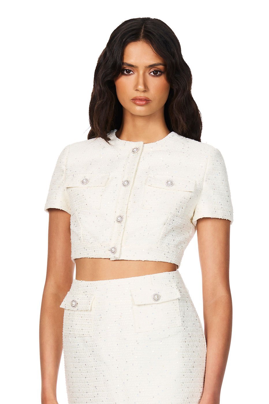 Nookie Tarsha Tweed Crop - White - SHOPJAUS - JAUS