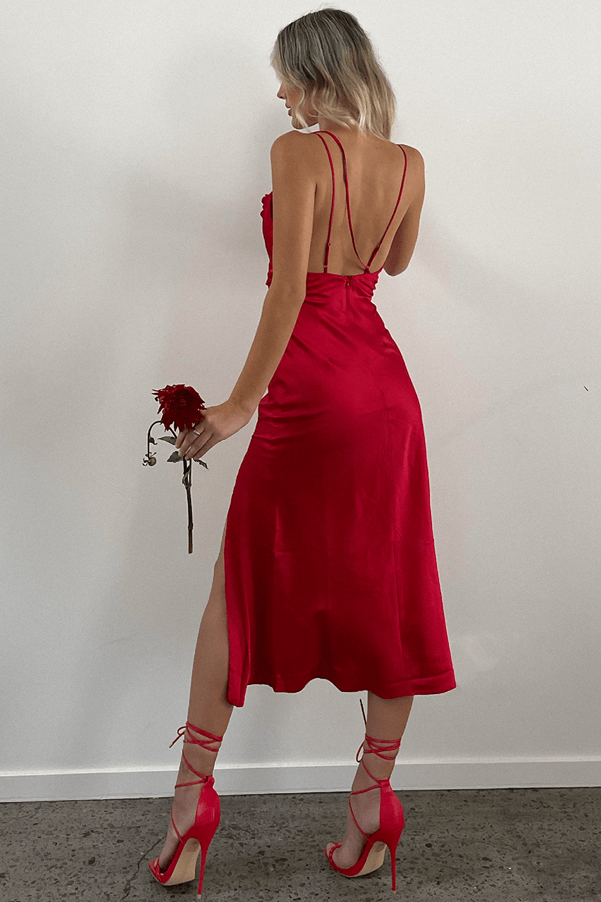 Tiana Midi Dress - Red - JAUS