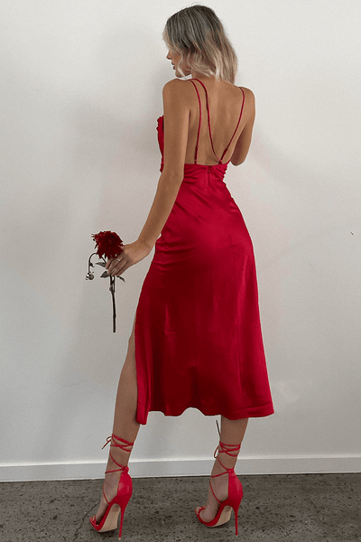Tiana Midi Dress - Red - JAUS