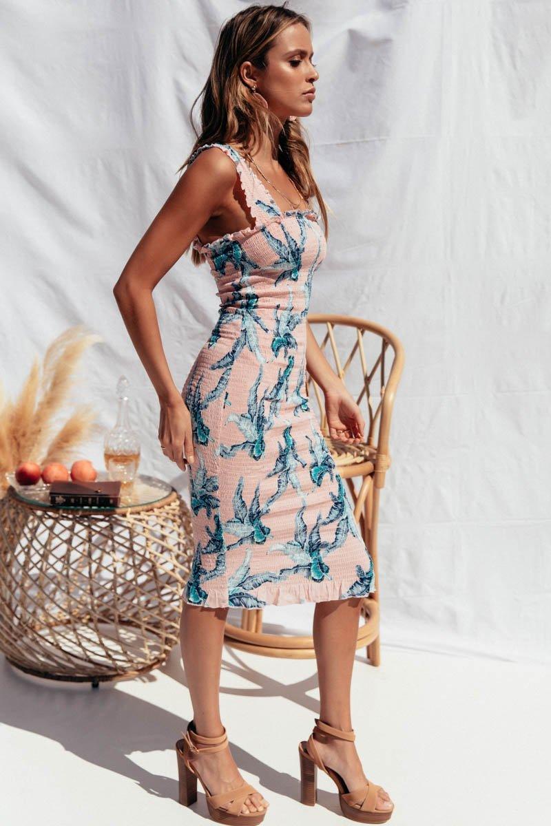 tina midi dress Tina Midi Dress in Black Multi Pink Haley