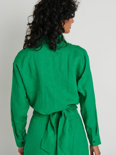 Wrap Linen Shirt - Green - JAUS