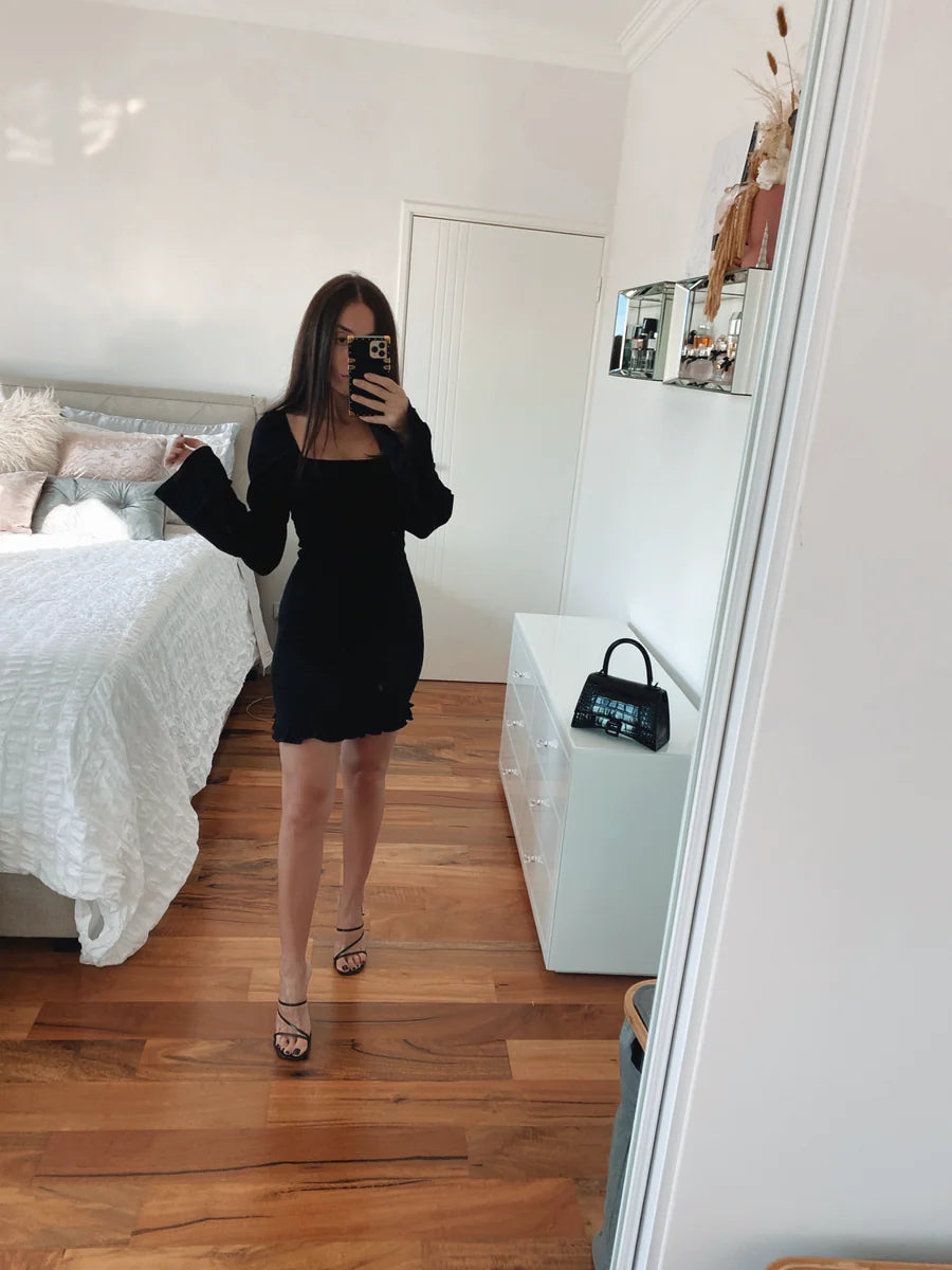 black shirred mini dress Sia Shirred Mini Dress