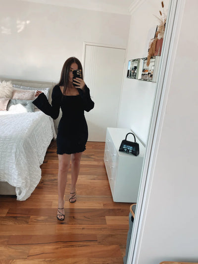 Sia Shirred Mini Dress - Black - SHOPJAUS - JAUS